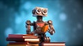 Retro Robot made of junk rusty metal learning Human Civilization by it self reading Royalty Free Stock Photo