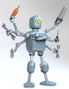 Retro robot with many tools,octopus,robot handyman,3d render Royalty Free Stock Photo