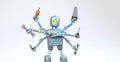 Retro robot with many tools,octopus,robot handyman,3d render Royalty Free Stock Photo