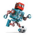 Retro robot playing soccer. . Contains clipping path.