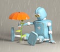 Retro robot protect sprout, plant,3d, render