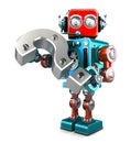 Retro robot with question mark. . Contains clipping path