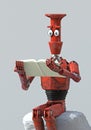 Retro robot reads a book on the stone. 3D render Royalty Free Stock Photo