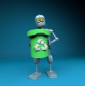 Retro robot with recycle trash bin.separate waste collection environmental protection concept.3d render