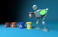 Retro robot with recycle trash bin.separate waste collection environmental protection concept.3d render