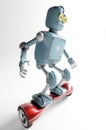 Retro robot rides on a gyroscope hoverboard isolate on white 3d