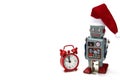 Retro robot with Santa hat is ready to meet Christmas and New Year
