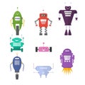 Retro robot set in flat style, vintage cute robots. Toy Royalty Free Stock Photo