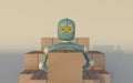 Retro Robot with Shipping Boxes Render 3d