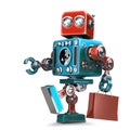 Retro Robot with shopping cart. Isolated. Contains clipping path Royalty Free Stock Photo