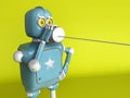 Retro Robot with Tin Can Phones. 3d render Royalty Free Stock Photo