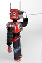 Retro Robot with Tin Can Phones. 3d render Royalty Free Stock Photo