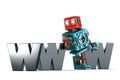 Retro Robot with WWW sign. Technology concept. Isolated. Contains clipping path Royalty Free Stock Photo