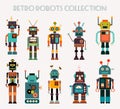 Retro robots collection with different characters, vector design