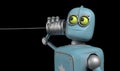 Retro robots talking on tin can phones. 3d render