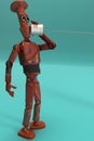 Retro robots talking on tin can phones. 3d render