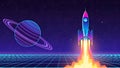 Retro Rocket Launch 80s Space Adventure, Synthwave Style Royalty Free Stock Photo