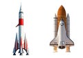 Retro rocket and nasa space shuttle Royalty Free Stock Photo