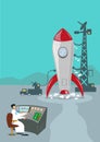 Retro Rocket Ready to Launch. Ground Control Scientist. Royalty Free Stock Photo
