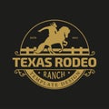 Retro Rodeo Emblem logo with equestrian silhouette. Wild west vintage rodeo badge. Vector illustration. Dark background