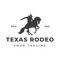 Retro Rodeo logo with equestrian silhouette. Wild west vintage rodeo badge. Vector illustration