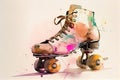 Retro roller skates drawing with bit of watercolour