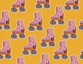 Retro rollers skates cassette headphones disco groovy funky seamless pattern