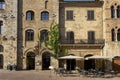 Retro romantic restaurant, cafe in a small Italian town. Vintage Italy, outdoor trattoria Royalty Free Stock Photo