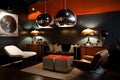 retro room with repurposed vintage pieces, modern lighting and sleek design