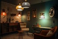 retro room with repurposed vintage pieces, modern lighting and sleek design