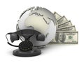 Retro rotary telephone, dollar bills and earth globe