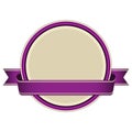Retro round banner with purple ribbon on white background Royalty Free Stock Photo