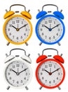 retro round-shaped alarm clock with arrows, isolated on a white Royalty Free Stock Photo