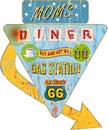 Retro route 66 enamel diner sign, Royalty Free Stock Photo