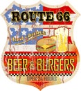 Retro route 66 metal diner sign Royalty Free Stock Photo