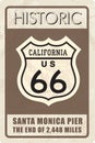 Retro route 66 sign. Historic roud banner. Travel California, US Royalty Free Stock Photo