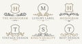 Retro Royal Vintage Shields Logotype set. Vector calligraphyc Luxury logo design elements. Business signs, logos Royalty Free Stock Photo