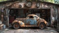 Retro Rustic Charm: Vintage Car in Classic Garage. Concept Vintage Car, Classic Garage, Retro