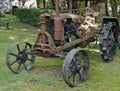 Retro rusty broken Russian tractor VTZ brand