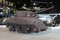 Retro rustic tank with bullet holes in the National Military Museum in Soesterberg, Soest, Netherlands