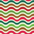 Retro 70s Christmas Waves seamless pattern in red crimson , green and brown on white