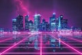 Retro 1980s cityscape landscape with sci-fi elements and futuristic wave background Royalty Free Stock Photo