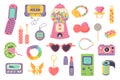 Retro 90s 2000s clipart set. Cute y2k glamour Royalty Free Stock Photo