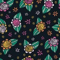 Retro 60s floral. Vector repeat pattern. Great for home decor, wrapping, fashion, scrapbooking, wallpaper, gift, kids