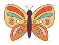 Retro 70s Groovy Hippie sticker butterfly. Psychedelic cartoon element -funky illustration in vintage hippy style