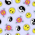 Retro 90s hand drawn stitch patch seamless pattern