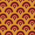 Retro 70s heart seamless pattern. Hippie rainbow vector background.