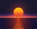 Retro 80s illustration. Sunset over big water Royalty Free Stock Photo