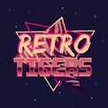 Retro 80s logo, label, badge. Tigers pattern. Royalty Free Stock Photo