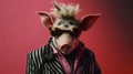 Retro 80s New Wave Pig In Sunglasses And Suit With Pink Shades